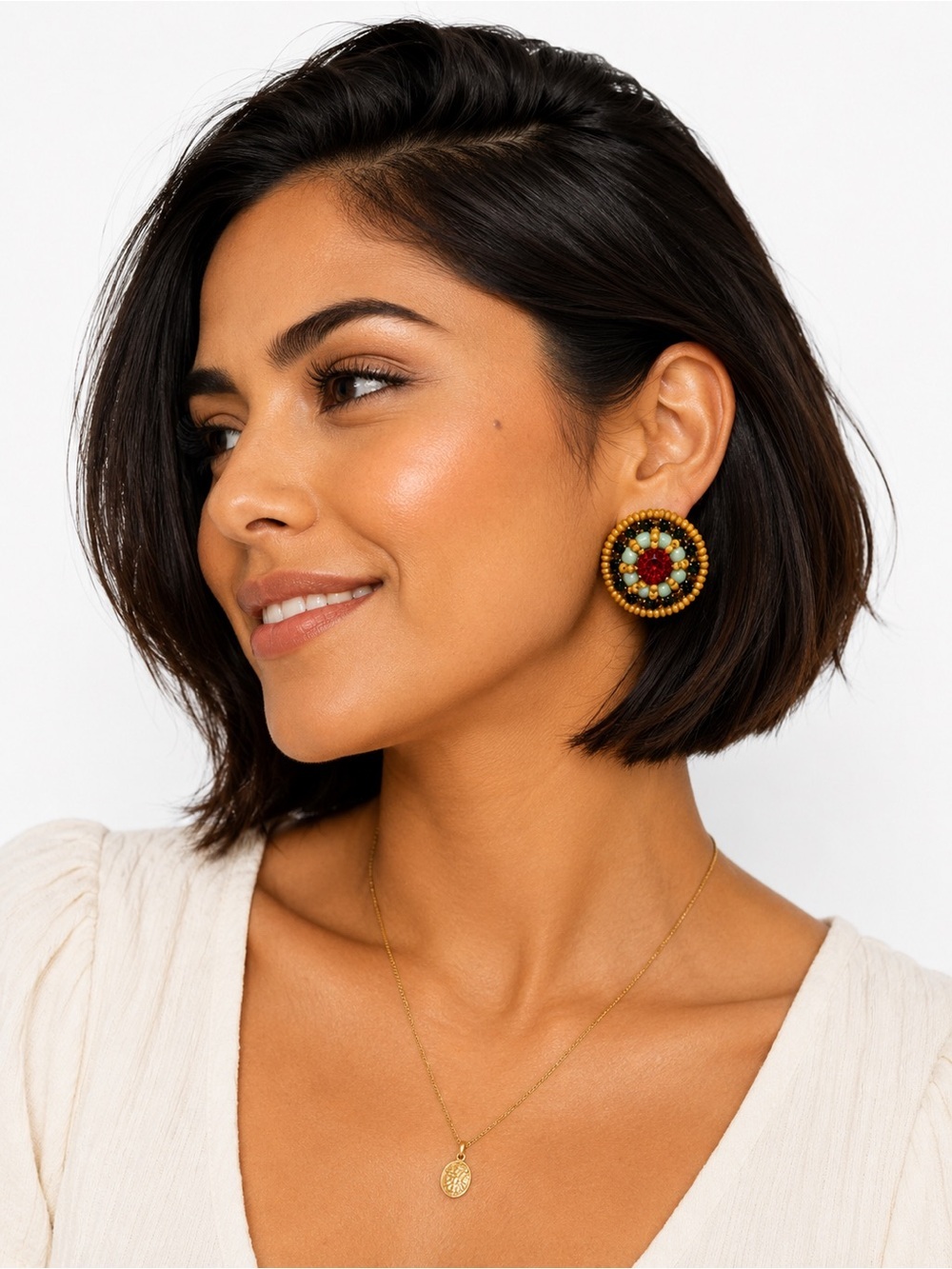 Kay Lee New York Beaded Stud Earrings Set of 3 Mustard Floral